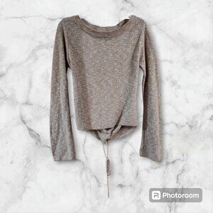 Earthbound Womens S Tan Marled Knit Sweater Crew Neck Open Tie Back Long Sleeve